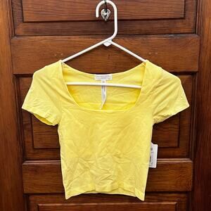 NWT Altar’d State Yellow Square Neck Stretch Crop Tee Short Sleeve Top XS/S